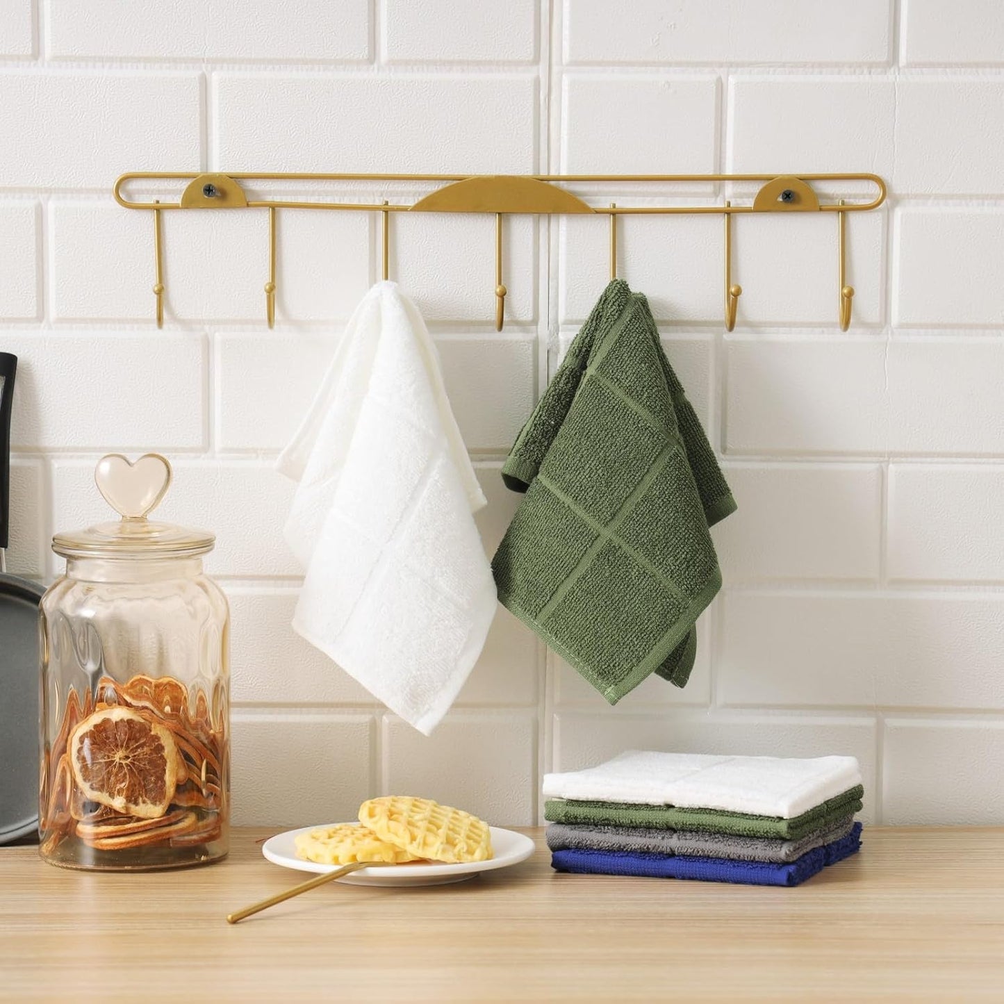 Glynniss Dishcloths Kitchen Highly Absorbent Dish Rags 100% Cotton Dish Cloths for Washing Dishes (Grey White)