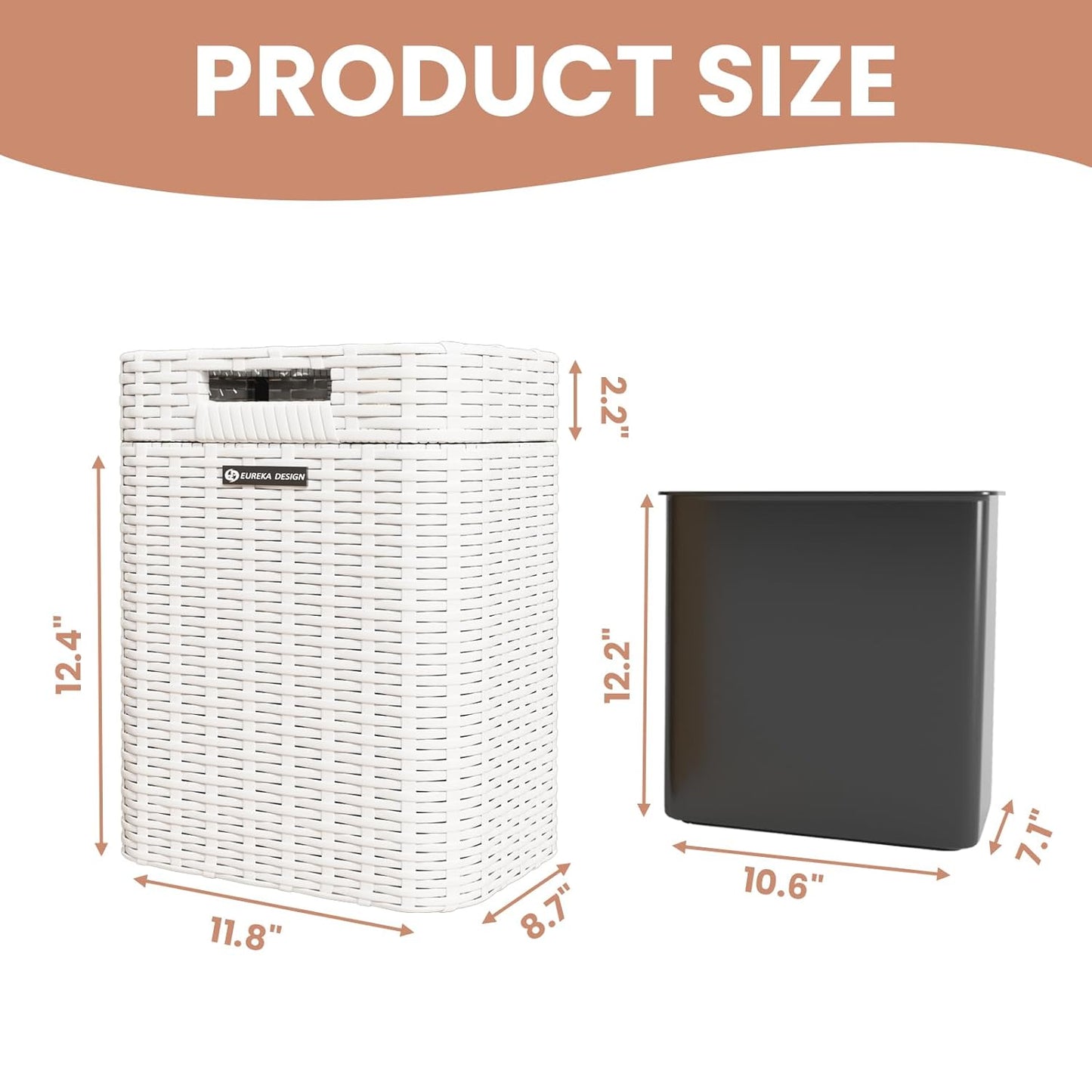 Ypati Handwoven 4 Gallon Rattan Trash Can with Lid, Boho Style Decorative Indoor and Outdoor Trash Bin with Shelf, Waste Basket for Bathroom, Patio, Study, with Trash Bags, Porcelain White, Eureka