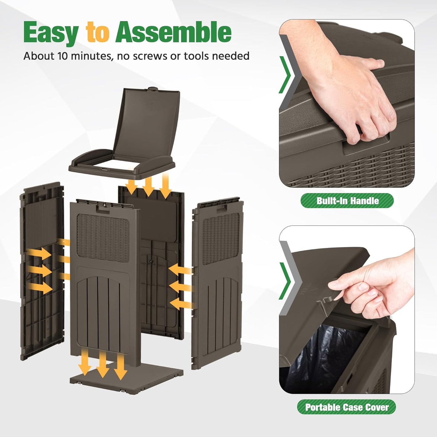 Flamaker 30 Gallon Trash Can, Resin Outdoor Garbage Can with Lid, Waterproof Hideaway Patio Waste Bins for Outside Use (Deep Brown)