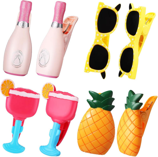 Sieral 8 Pcs Beach Towel Clips Beach Chair Pool Clips for Chairs Plastic Windproof Holder Funny Decorative Clothespins for Patio Accessories Summer, 4 Styles(Cool Style)