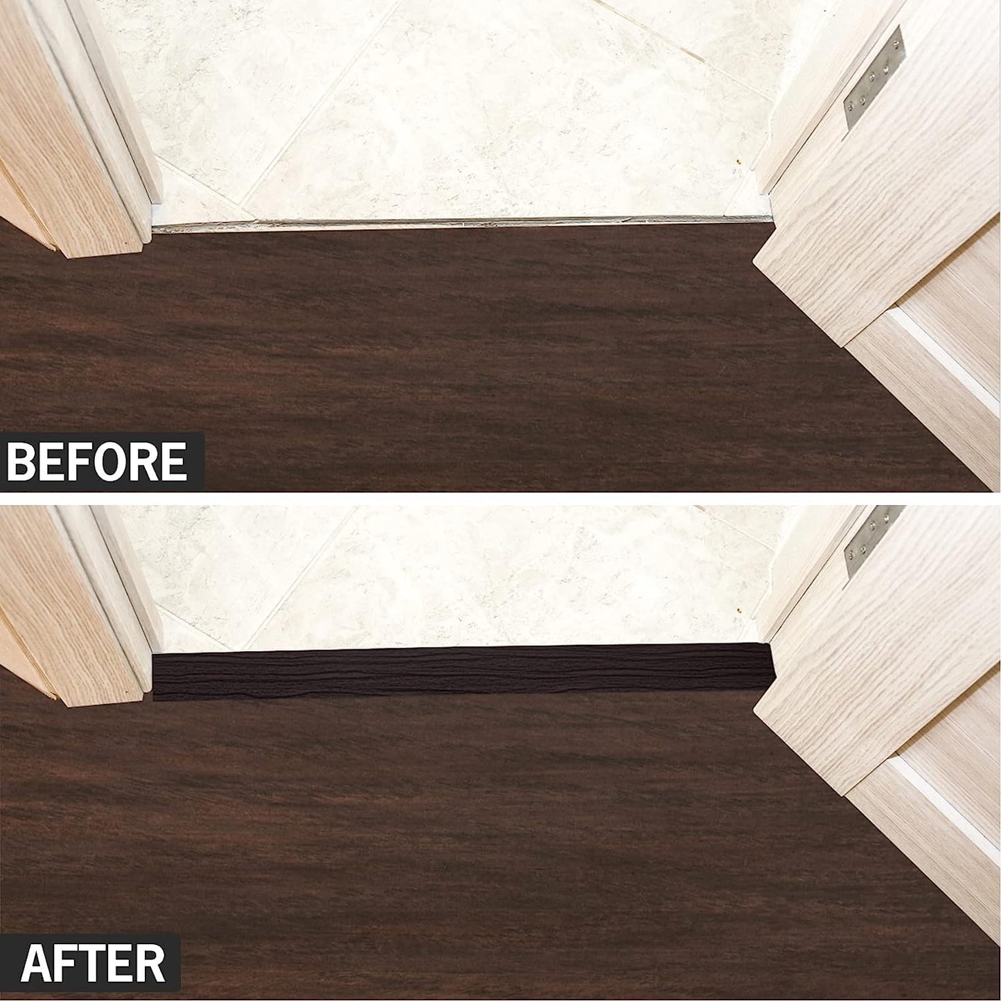 20Ft Floor Transition Strip Self Adhesive Vinyl Cover Floor Strip Flat Divider Transition Strip Wood Grain Design for Laminate Floor Gaps and Doorway Transitions (20Ft x 2 Inch, Brown)