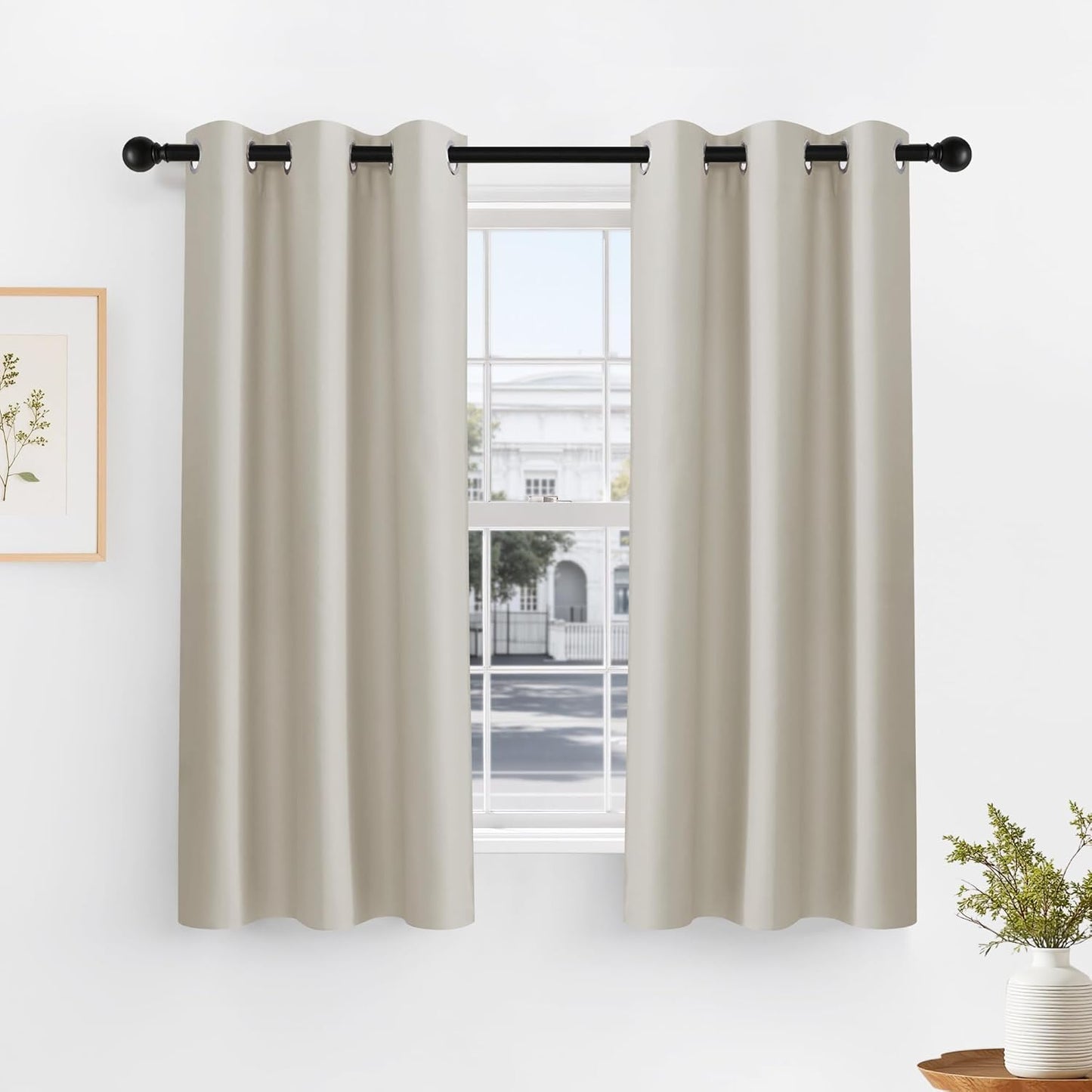 PONY DANCE Cream Window Curtain Panels 40 inch Length - Thermal Insulated Room Darkening Drapery Top Gromments for Kitchen/Bathroom/RV Camper, W 42 x L 40, 2 Panels Set