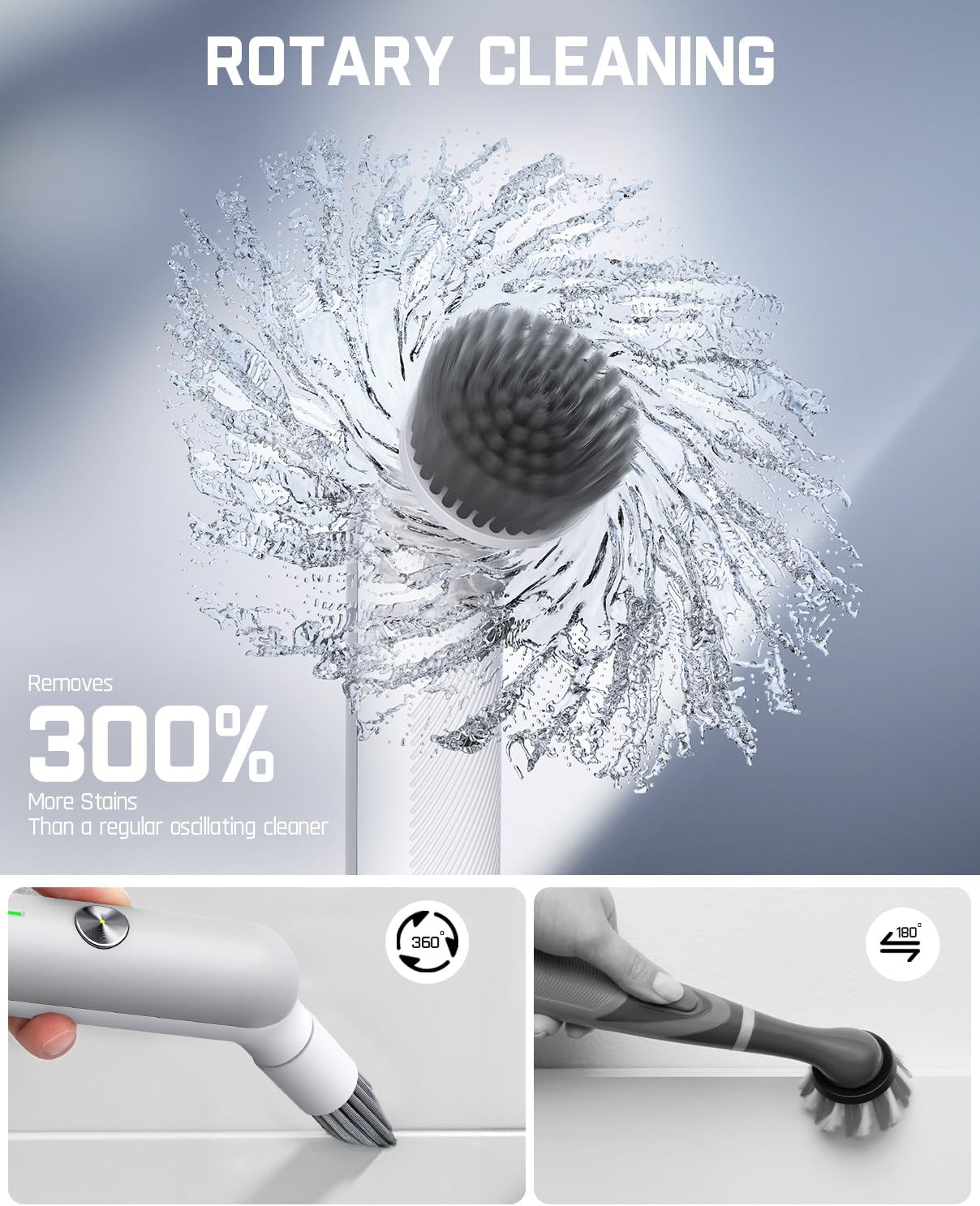 Fanttik G9 Nano Cordless Spin Scrubber with NeoPulse Motor, IPX7 Waterproof Grout Brush, 8 Replaceable Heads & LED Display for Cleaning Bathroom, Tile, Corners - White