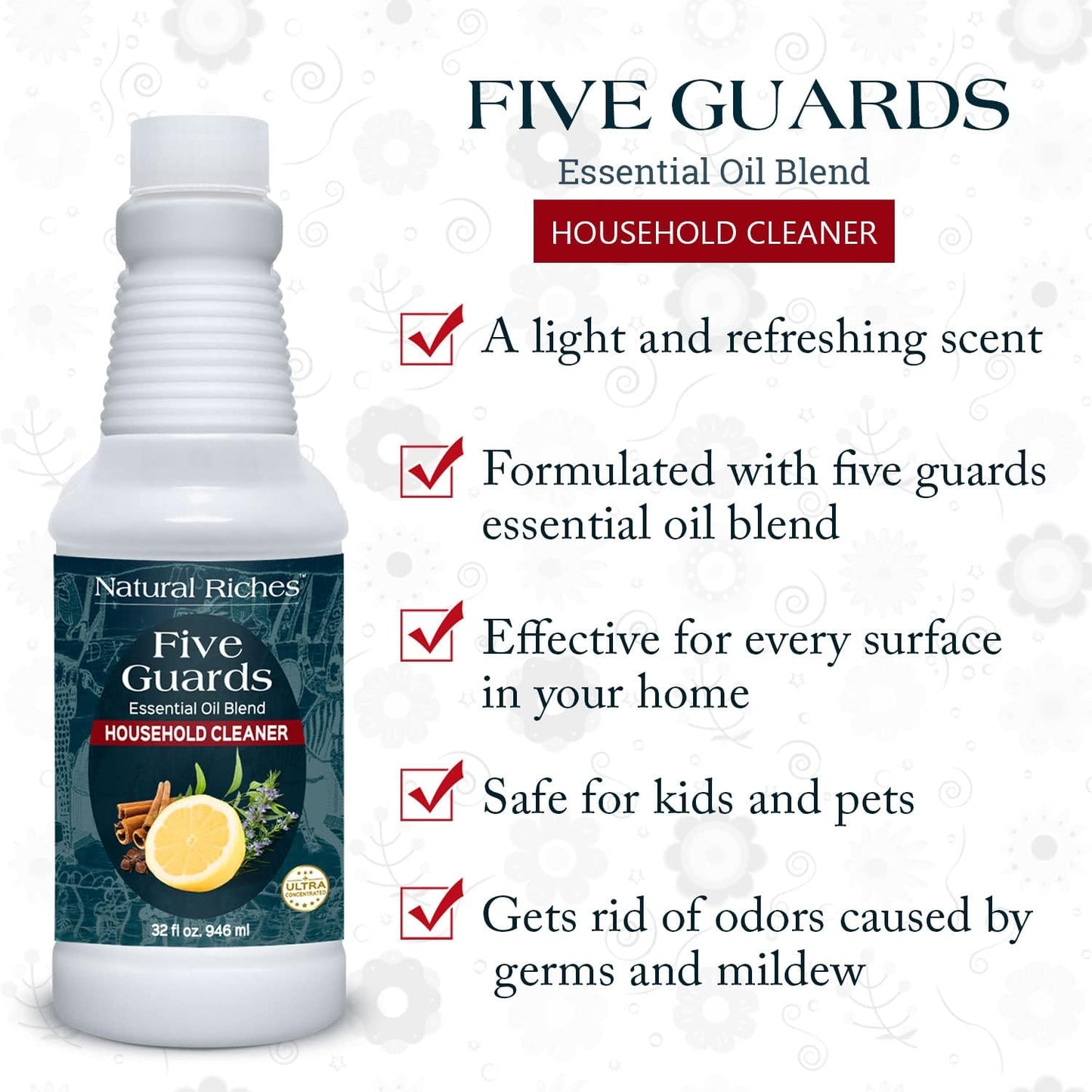 Natural Riches Household Cleaner Concentrate Five Guards from The Tales of French stories of Thieves Essential Oil Blend Household Cleaner - 32 fl oz