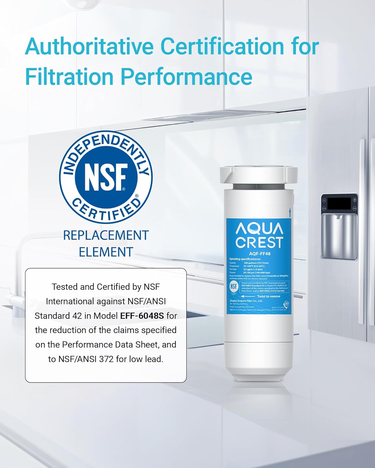 AQUA CREST XWF Replacement for GE® XWF, NSF Certified Refrigerator Water Filter, 1 Filter(Not XWFE®)