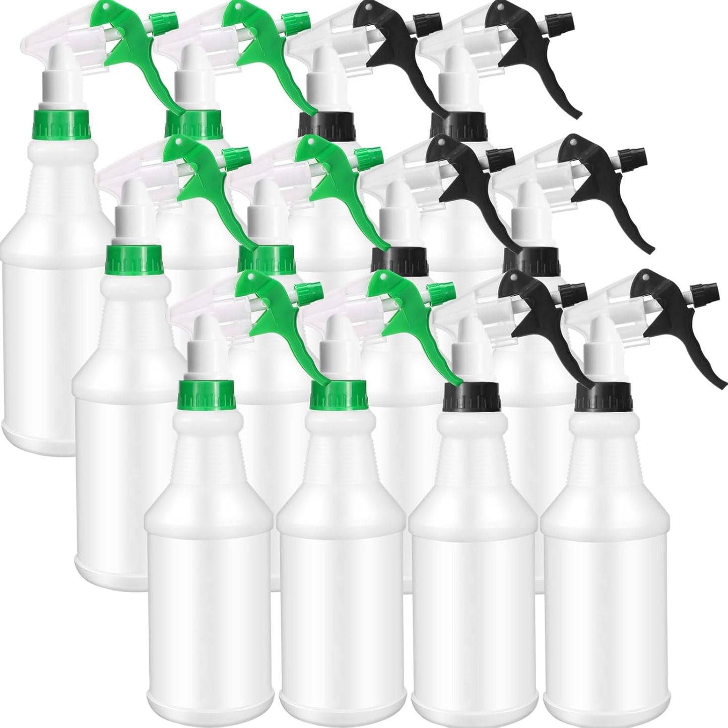 Eccliy 12 Pcs 16 Oz Plastic Spray Bottle, Adjustable Empty Reusable Sprayer for Cleaning, Planting, Water, Bathroom and Kitchen, BBQ, Commercial and Residential(Black, Green,Original)