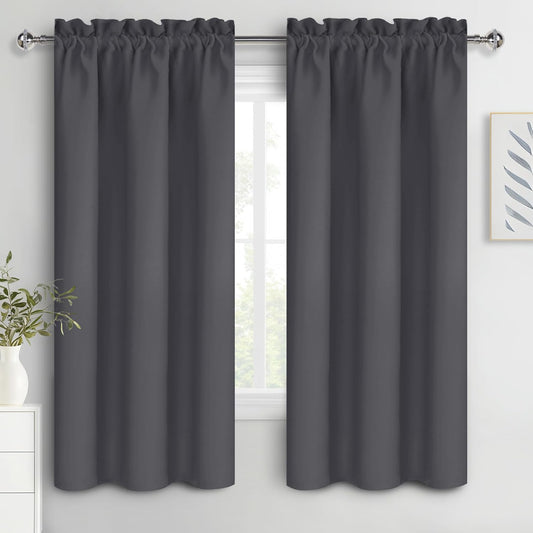DWCN Blackout Curtains for Bedroom 63 Inch Length 2 Panels Set, Solid Thermal Insulated Energy Saving Rod Pocket Window Treatment Curtains Blackout Drapes (W38 x L63 Inch, Dark Grey)