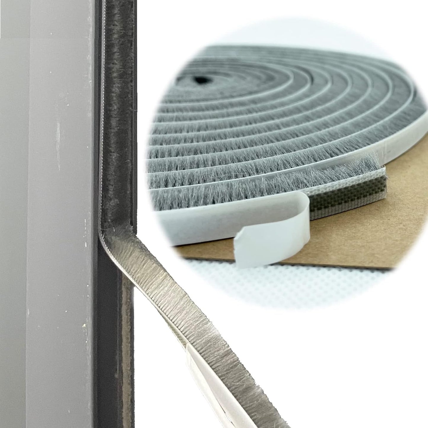 Door Sealers for Door Frame Felt Pile Weatherstripping for Sliding Window, Self Adhesive Weatherstrip Seal Strip Sealer Sound Proofing (65ft x11/32 Backing x 3/16 Brush inch, Grey)