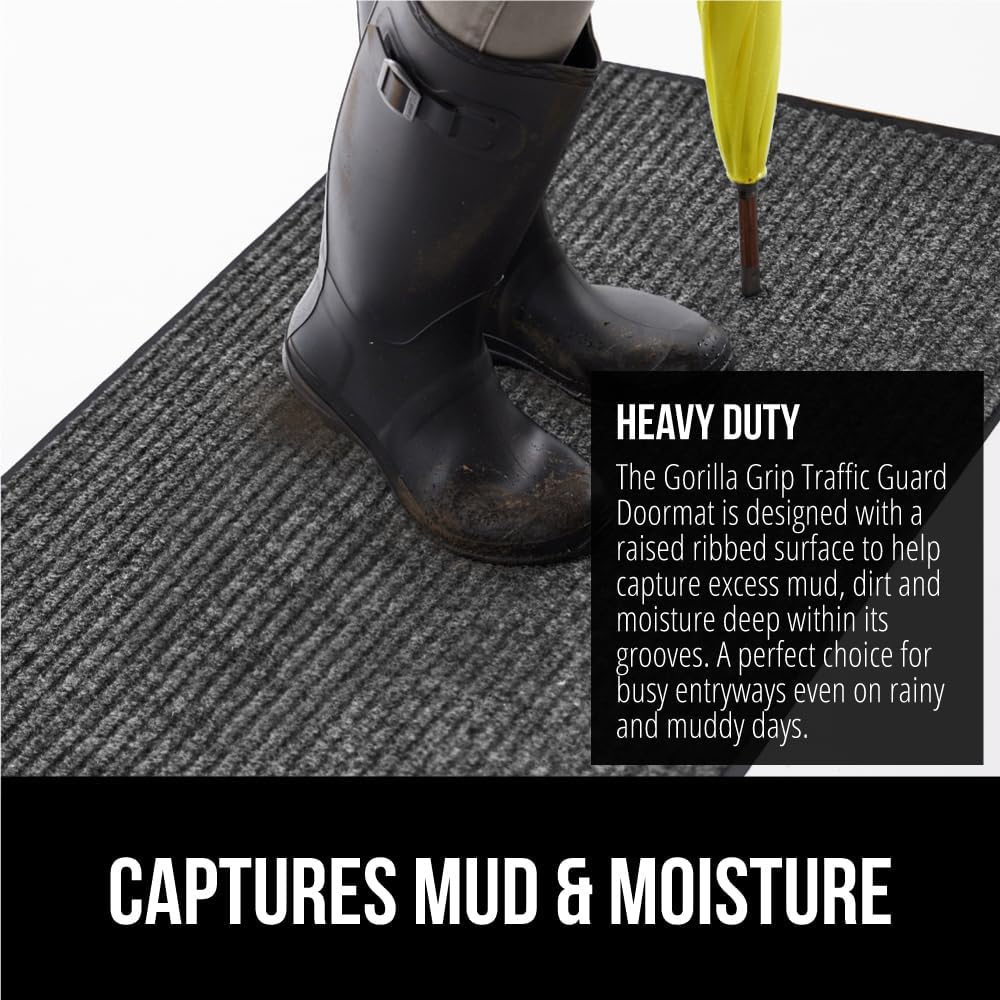 GORILLA GRIP Traffic Guard Door Mat, 2 Pack, Heavy Duty Waterproof Doormat, Commercial Office Space Welcome Mats, Stain and Fade Resistant, Low Profile, Strong Rubber Backing, 29x17, Gray