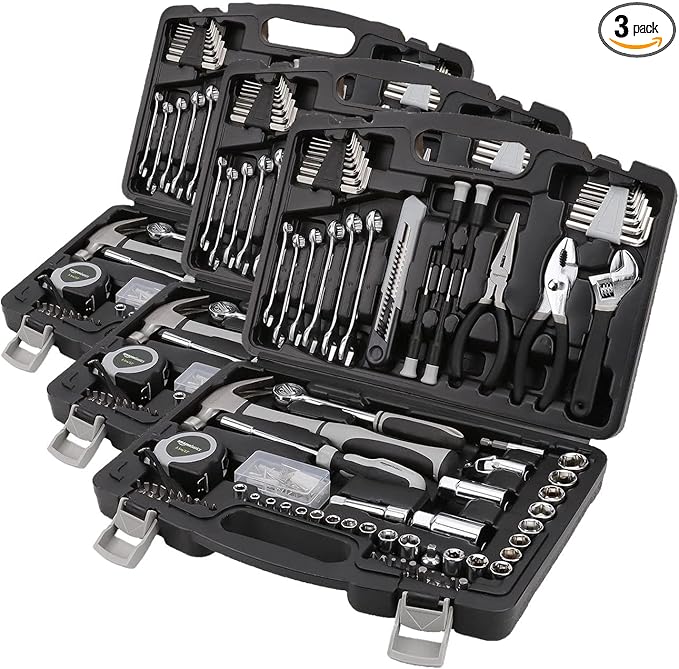 AmazonBasics 131-Piece General Household Hand Tool Set (Pack of 3)