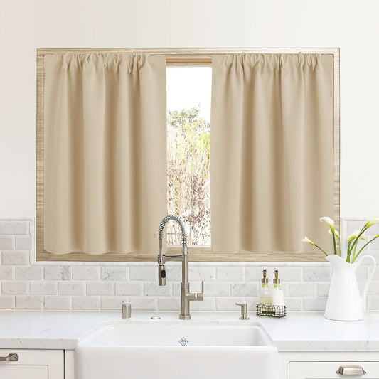 RYB HOME RV Camper Door Window Curtains -Blackout Privacy Curtains & Drapes for Bathroom Bedroom Kitchen Portable Travel Trailer Small Window Decor, W 34 x L 24, Biscotti Beige, 2 Panels