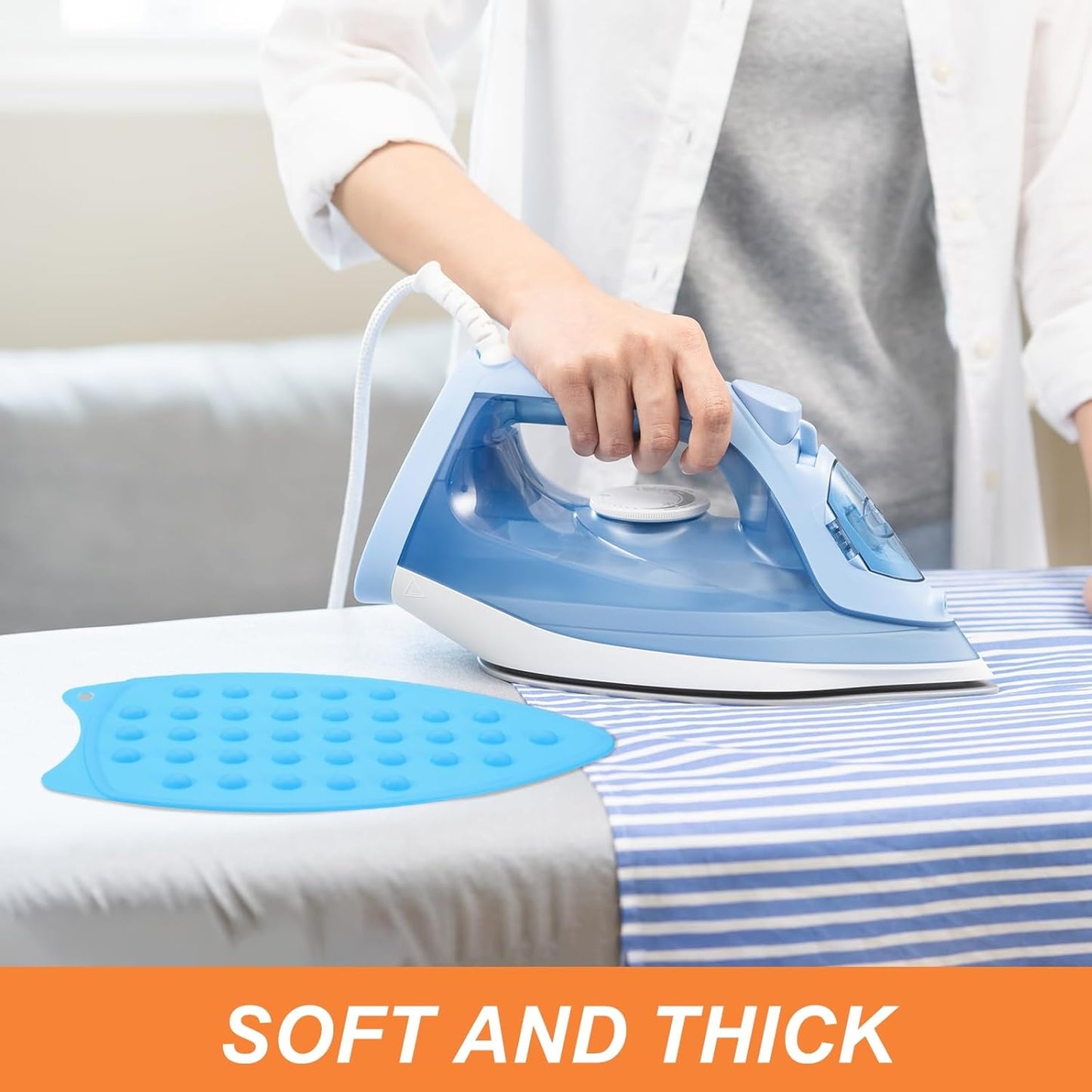 PATIKIL Silicone Iron Rest Pad, 2 Pcs Multipurpose Hot Heat Resistant Iron Rest Plate Protective Pad for Ironing Board Hot Resistant Steamer Steam Compact Mat, Blue