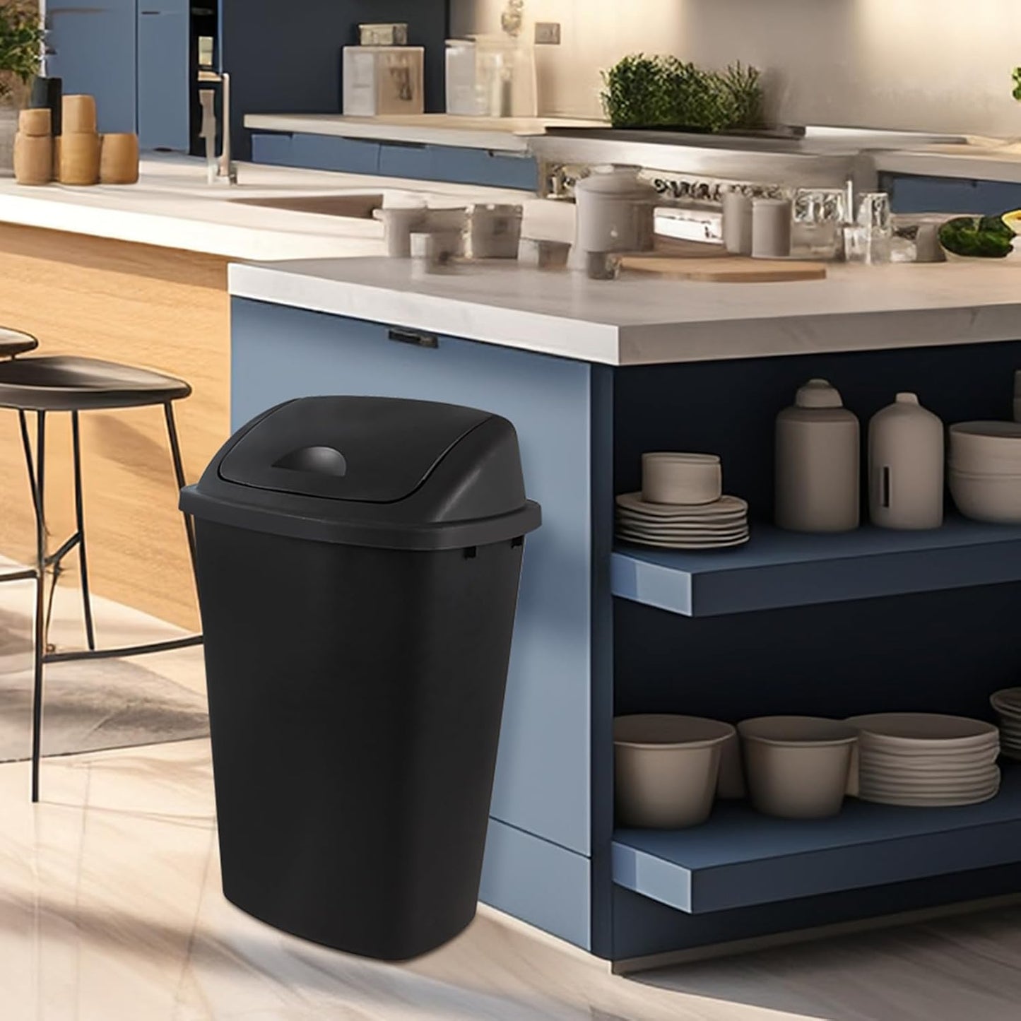 Zopnny 4-Pack Lidded Trash Can, 13 Gallon Black Plastic Garbage Bin with Lid for Office, Bedroom, Bathroom