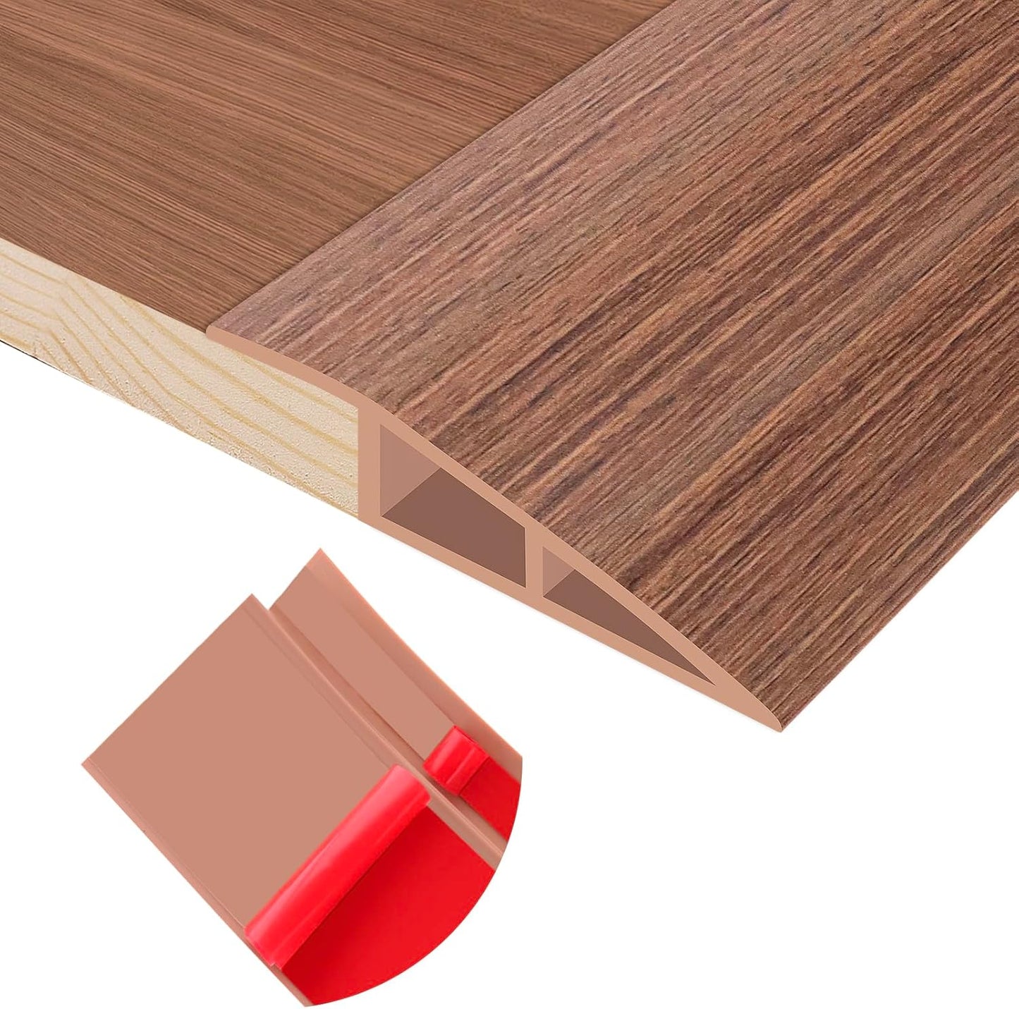 Floor Transition Strip Self Adhesive Vinyl Door Threshold for Doorways Carpet Edging Trim Overlap Edge Reducer for Laminate Floor, Carpet, Tile (Light Brown Wood Grain, 1/5" to 2/5", 3.3Ft)