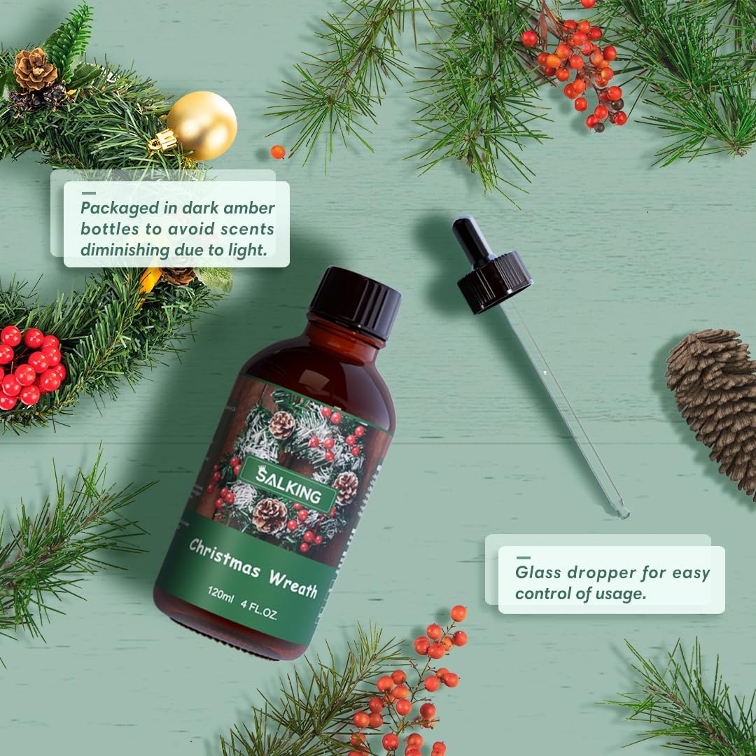 SALKING Christmas Wreath Fragrance Oil, 120ml (4 Fl Oz) Premium Essential Oils for Diffuser, Candle Scents for Candle Making, Soap Making Supplies, Diffuser Oil Scents, Holiday Gifts