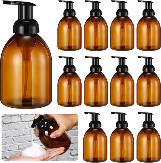 Uiifan 16 Pcs 17 oz Amber Foaming Soap Dispenser Refillable Foam Pump Bottle Liquid Plastic Container for Kitchen Bathroom Commercial Concentrated or Regular Shampoo Body Wash Dish Liquid Soap