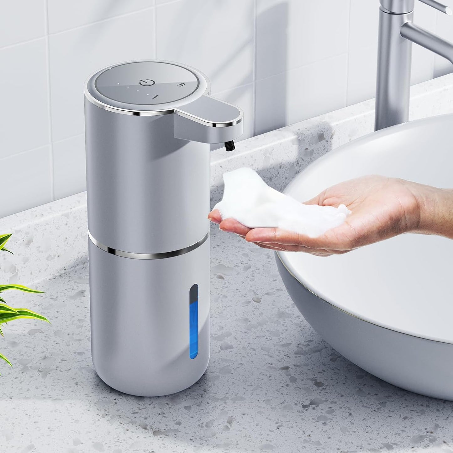 Automatic Foaming Soap Dispenser, 12.8oz/380ml Wall Mount Touchless Soap Dispenser with Sensor, 4-Level Adjustable, IPX5 Waterproof, USB Rechargeable for Bathroom, Kitchen