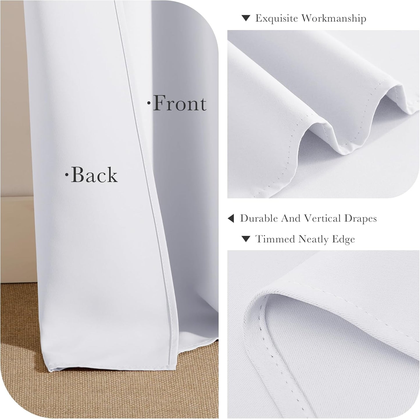 PONY DANCE Pure White Blackout Curtains for Bedroom 84 Inch Length 2 Panels Set, Privacy Thermal Insulated Room Darkening Grommet Drapes for Living Room Window, W34 x L84 Inch
