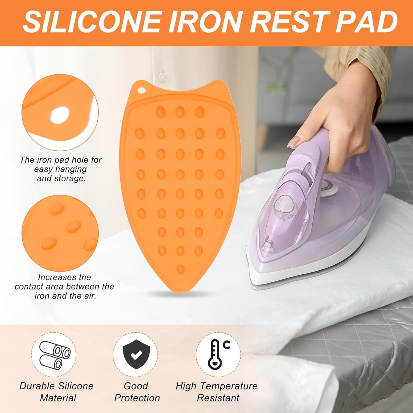 PATIKIL Silicone Iron Rest Pad, 2 Pcs Multipurpose Hot Heat Resistant Iron Rest Plate Protective Pad for Ironing Board Hot Resistant Steamer Steam Compact Mat, Orange