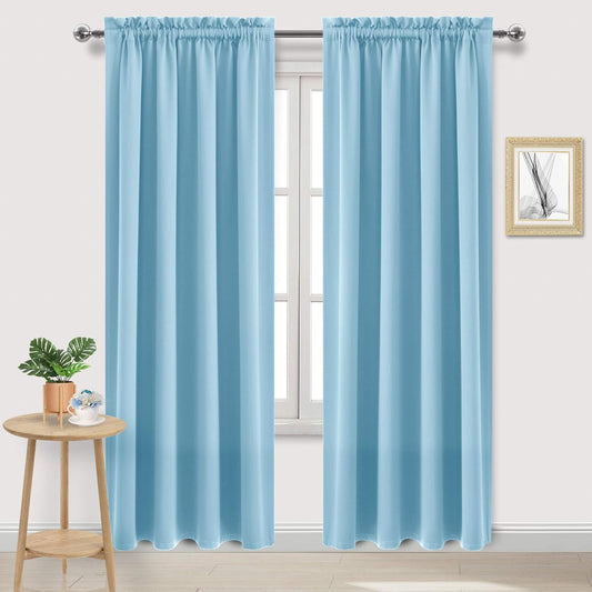 DWCN Blackout Curtains Room Darkening Thermal Insulated Bedroom Curtains Window Curtain Panels, 52 x 84 inches Long, Set of 2 Light Blue Rod Pocket Drapes