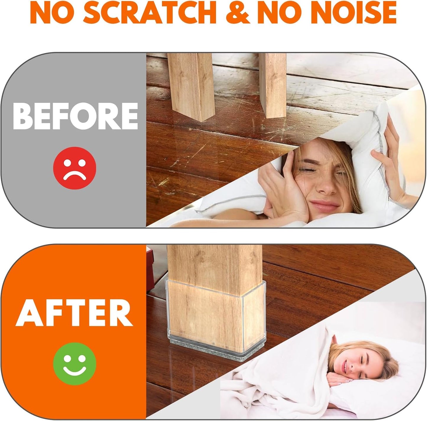 Rectangle Chair Leg Protectors for Hardwood Floors,16 PCS Silicone Covers to Protect Wood Tile Floors Felt Pads Furniture Leg Caps Reduce Noise. Easy to Move.(Clear,0.75 x 1 Inch,Rectangular)