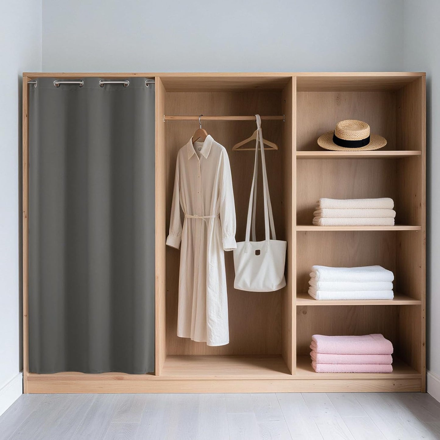 Joydeco Blackout Door Curtain for Doorway Privacy 90 Inches Long, Grommet Closet Curtain for Open Closet, Room Divider for Bedroom Living Room (Light Grey, 52Wx90L, 1 Panel)