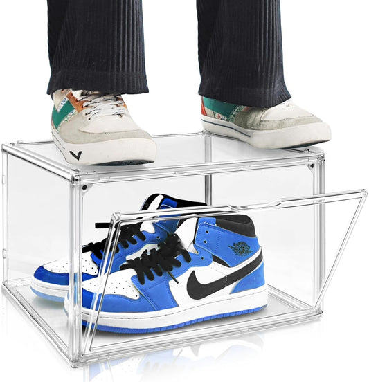 Acrylic Shoe Boxes Sneaker Storage for Sneakerheads Size 13 Clear Plastic Stackable Boot Shoe Collectibles Display Case