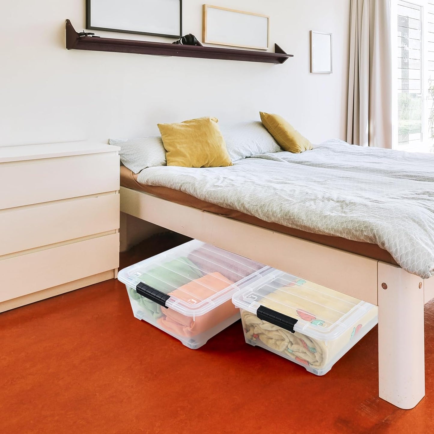 20 Quart Under Bed Plastic Storage Bins, 4-Pack Clear Under Bed Storage Box with Wheels