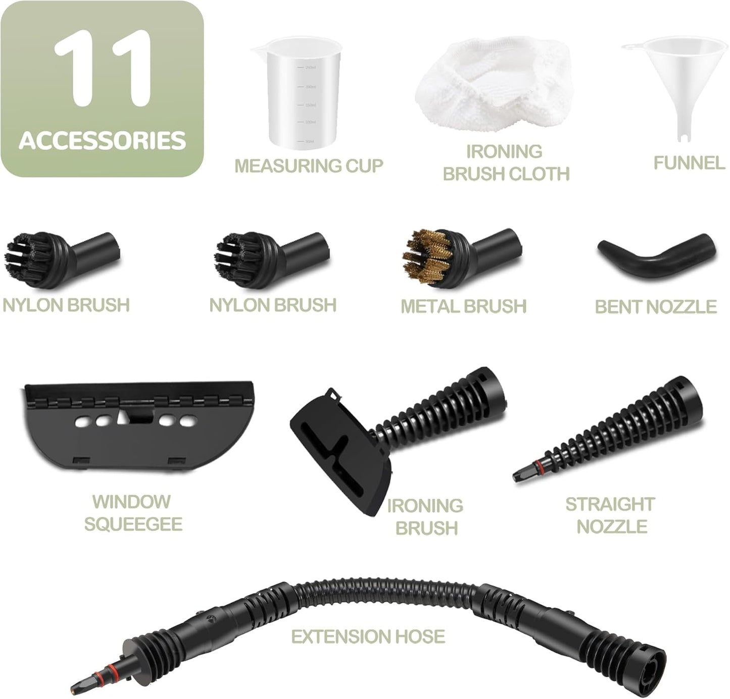 Spurgehom Handheld Steam Cleaner, Portable Steamer with Large Capacity,11-Piece Accessory Set for Floor, Car, Carpet, Upholstery, Couch, Tile, Windows Cleaning (Green)