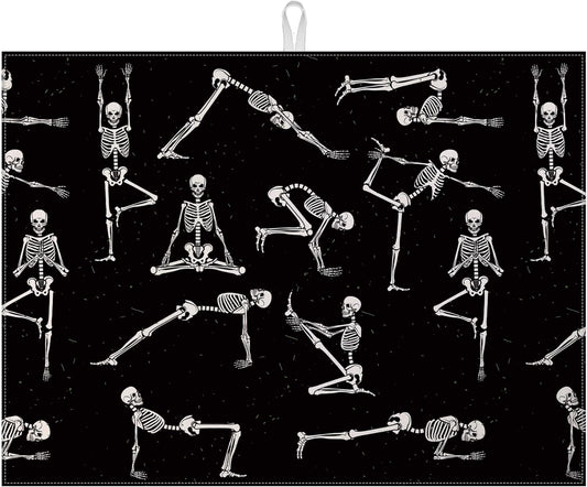 Funny Skull Yoga Dish Drying Mat for Kitchen Counter Microfiber Absorbent Dish Kitchen Drying Mat Draining Reusable Washable for Dishes/Utensils/Counterto