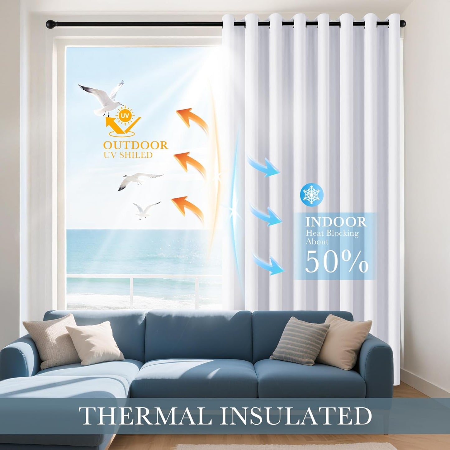 PONY DANCE Room Darkening Curtains - Window Treatments Thermal Insulated Elegant Curtain Panels Window Draperies for Living Room/Cloest/Doorway, 55 Wide by 80 in, Pure White, Set of 2