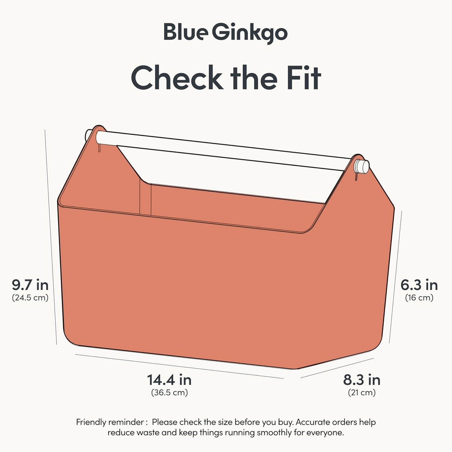 BLUE GINKGO Large Storage Basket – Plastic Caddy with Wooden Handle for Bathroom, Pantry, or Cleaning Supplies (Terracotta)