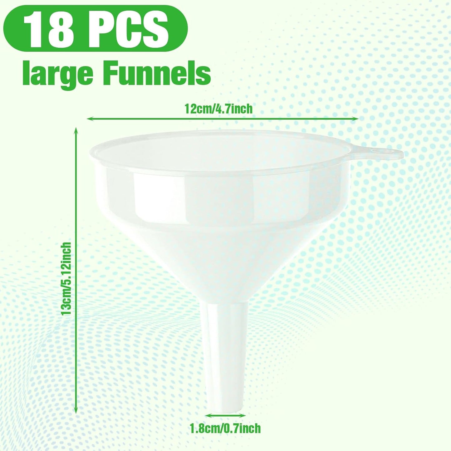 Honeydak 18 Pieces Multi-Purpose Plastic Funnels 4.7 Inch Wide Mouth Funnels for Filling Bottles, Jars, Containers Lab Use Oil Funnel for Gas, Car Oil, Lubricants and Fluids (White)