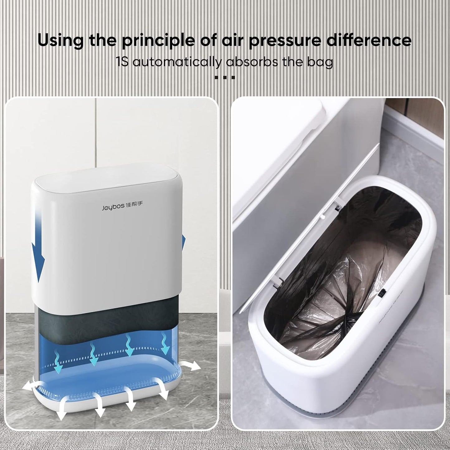 JOYBOS Adsorption Bathroom Trash Can,Bedroom Garbage Can with Press Type Lid,15L Dogproof Slim Plastic Narrow Trash Bin,4 Gallon Garbage Bin for Home,Office and Narrow Place