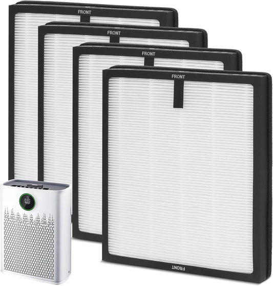 HAP603 Replacement Filter, Compatible with ECOSELF HAP603/HAP603WF Air Purifiers, 3-Stage True H13 HEPA Air Filter with Activated Carbon for Home and Office Use, 4-Pack HAP603 Filters, White