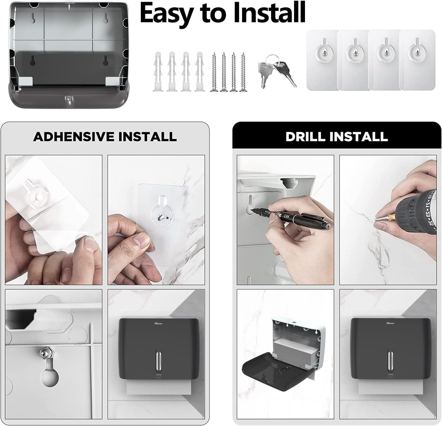 Bathroom Paper Towel Dispenser Pack of 2 Durable ABS Plastic Easy Installation No Drilling Waterproof Dustproof for Home Washroom Kitchen Bedroom