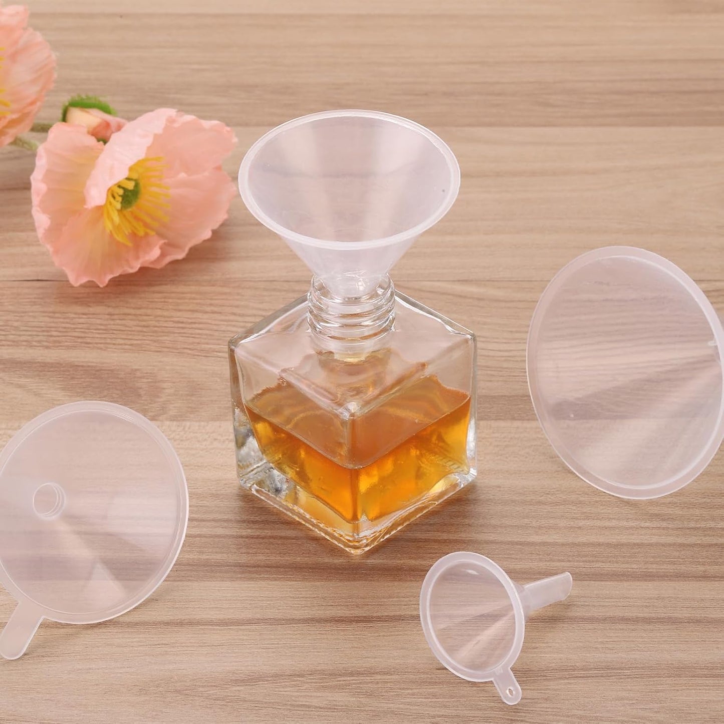 PATIKIL 3 Inch Clear Plastic Funnel, 8 Pcs Wide Mouth Multipurpose Transfer Funnel with Long Spout for Filling Water Bottle Liquid Lab Spices Powder Oil