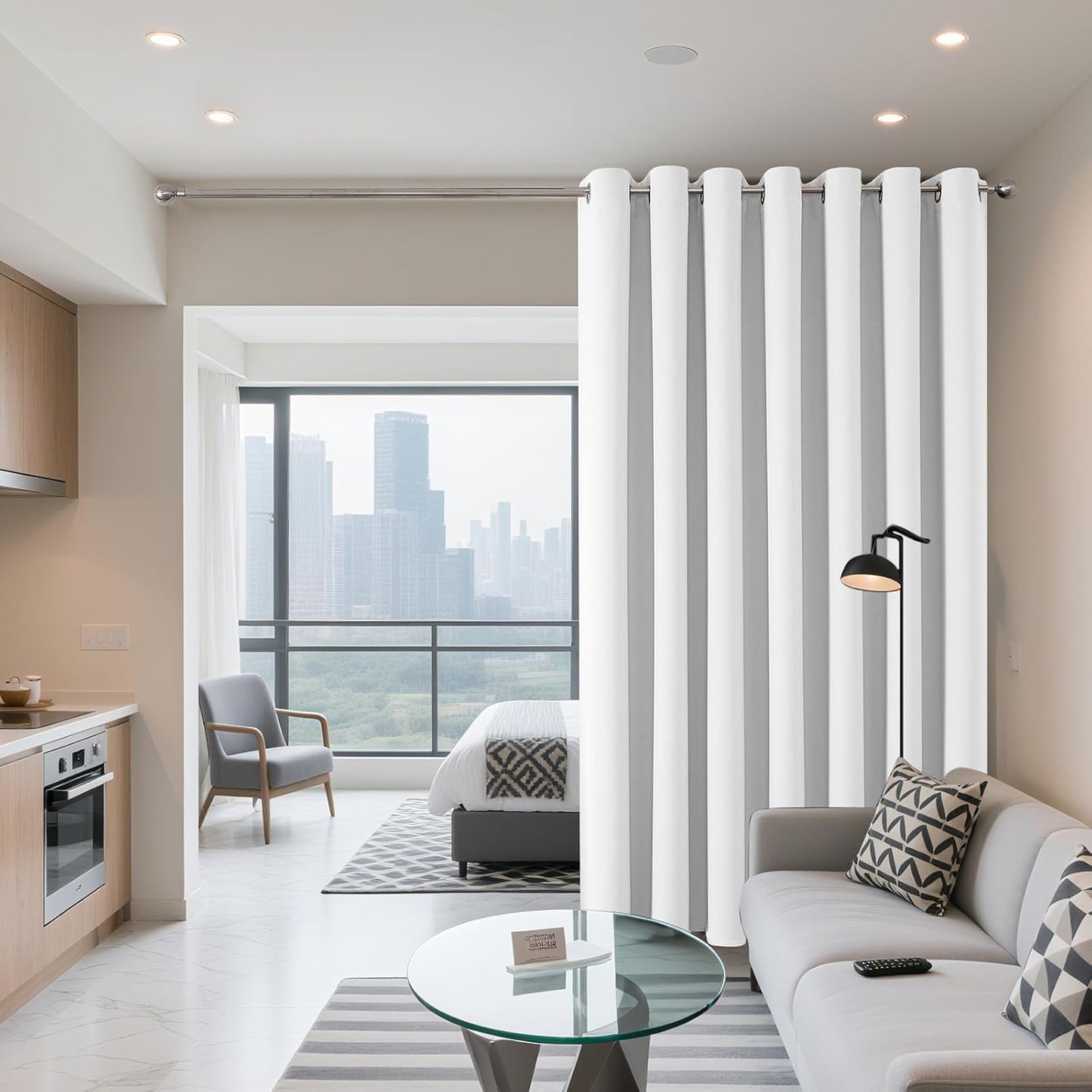 Joydeco Blackout Patio Sliding Door Curtains 90 Inches Long, Grommet Privacy Room Divider Curtains, Extra Wide Thermal Blackout Drapes for Bedroom Living Room (Pure White, 70Wx90L, 1 Panel)