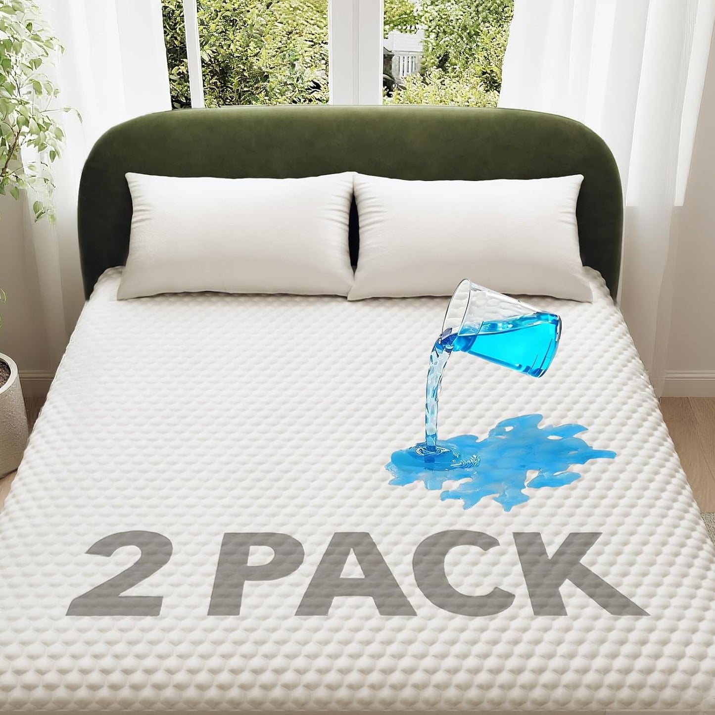 Ohgeni 100% Waterproof Mattress Protector, Queen Size-2 Pack, Fitted Sheet with Stretchable Pockets, Deep Sleep Noiseless Soft. Breathable Cooling Hypoallergenic Material, Mattresses Cover for Bed