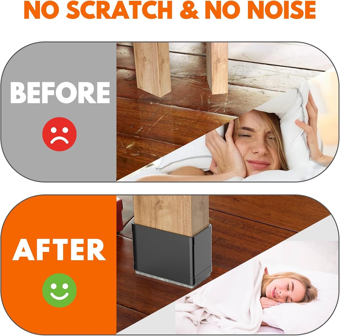 Rectangle Chair Leg Protectors for Hardwood Floors,16 PCS Silicone Covers to Protect Wood Tile Floors Felt Pads Furniture Leg Caps Reduce Noise. Easy to Move. (Black, 1.5 x3, Rectangular)