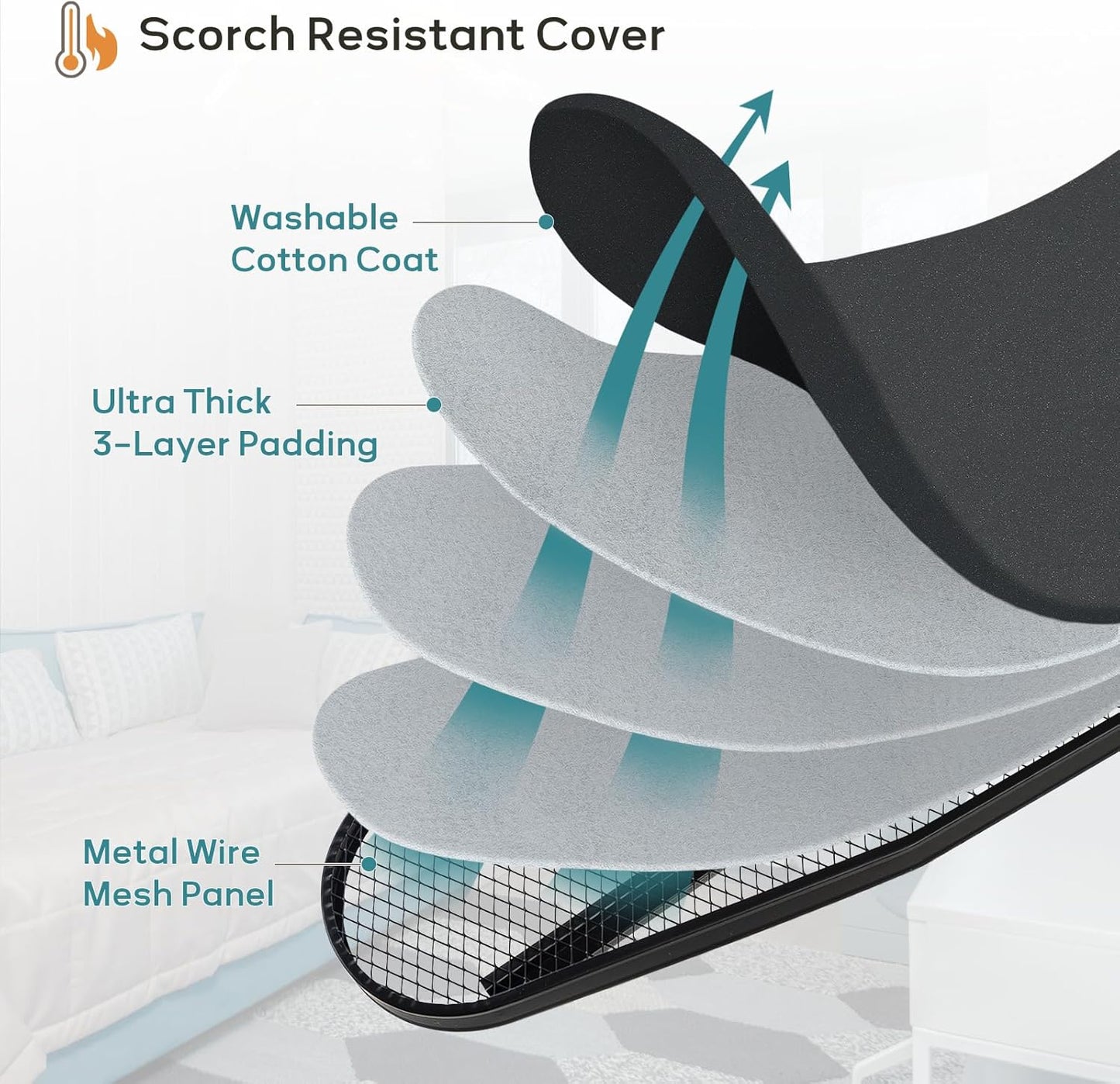 Ironing Board Full Size, RAINHOL 43"x13" Sturdy Iron Board with Iron Rest and Garment Rack, Height Adjustable Metal Construction with Ultra Thick Cover and Padding, Foldable and Heavy Duty