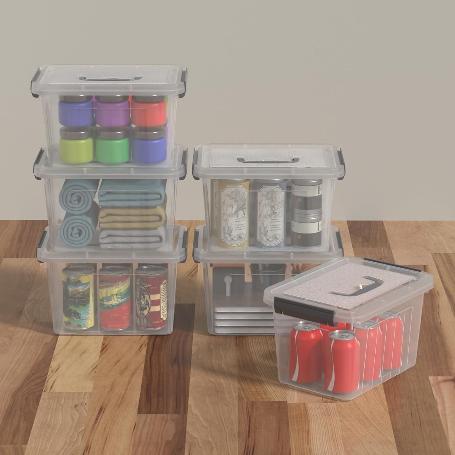 6 Quart Small Clear Plastic Storage Bins with Latching Lids, Storage Latch Box with Handle, 6 Packs