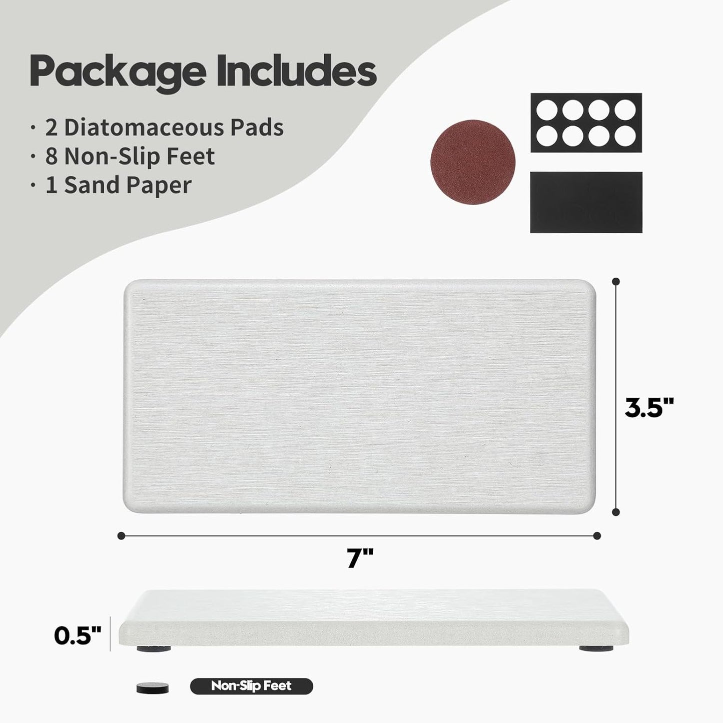 2PCS 7"x3.5" Water Absorbing Bathroom Sink Vanity Trays, Diatomite Stone Quick Drying Mat for Kitchen Counter, Dish Rack Dispenser Sponge Holder Caddy Organizer, Beige, 7"x3.5"