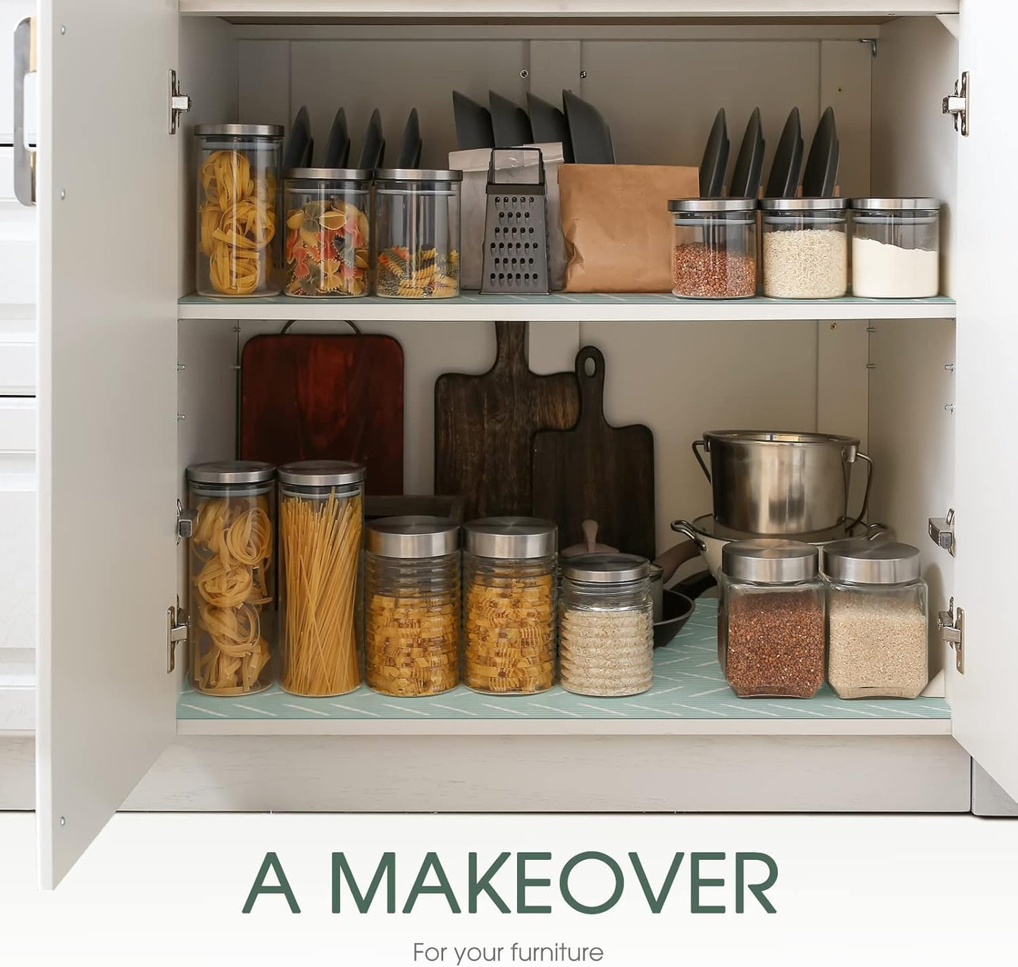 Glotoch Premium Non Slip Shelf Liner, Non Adhesive Drawer Liner, Waterproof Shelf Liners for Kitchen Cabinets, Drawer, Fridge, Wire Shelving, Pantry-17.5" X 360", Heavy Duty, Green Herringbone