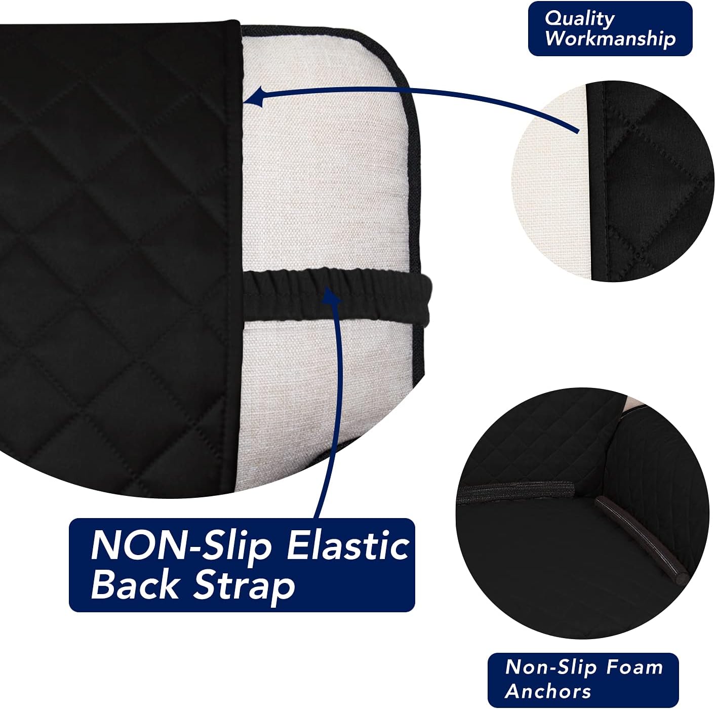 PureFit Reversible Quilted Sofa Cover, Water Resistant Slipcover Furniture Protector, Washable Couch Cover with Non Slip and Elastic Straps for Kids, Pets (Sofa, Black/Black)