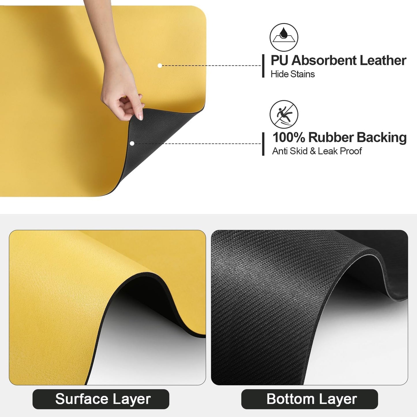 Dish Drying Mat for Kitchen Counter | Coffee Bar Mat for Countertops | Heat Resistant Drainer Mat with Non-slip Rubber Backed | Hide Stain Kitchen Absorbent Draining Mat | Yellow 16"x24"