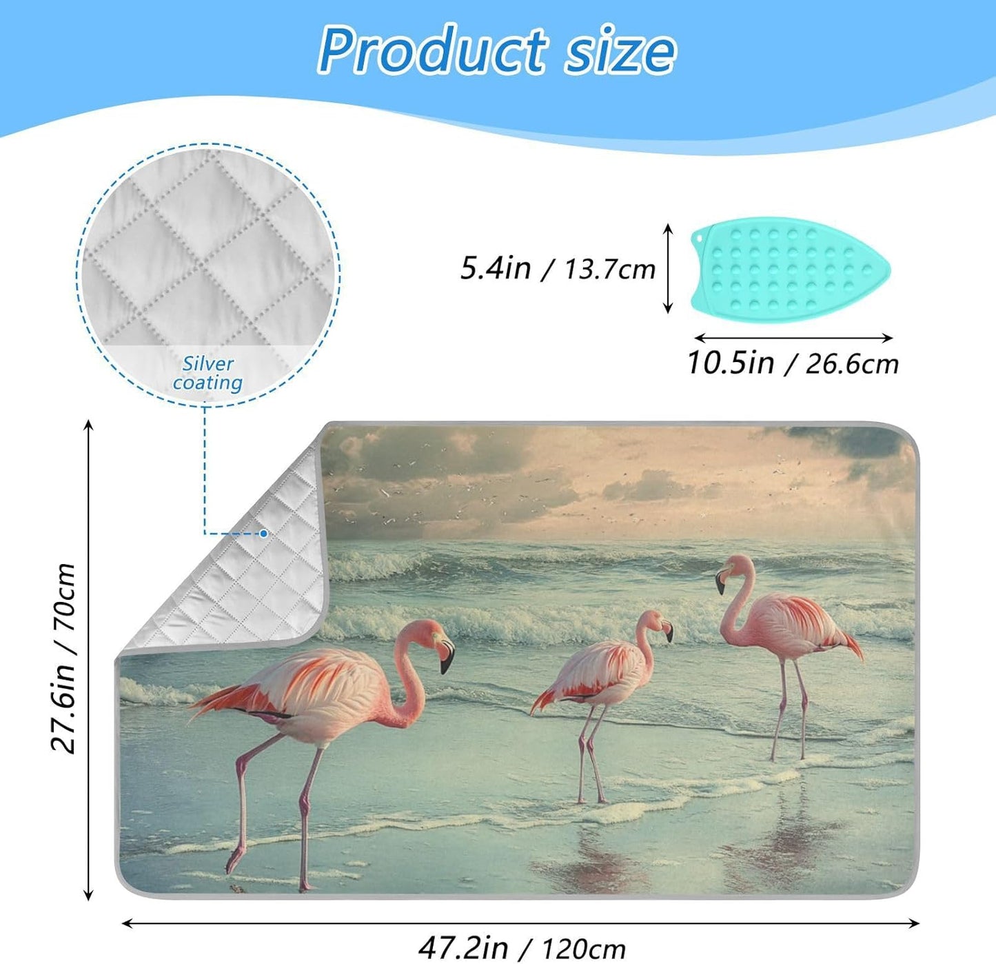 Flamingo with Coastline Ironing Mat for Table top Portable Ironing Pad Blanket for Washer Dryer Countertop Travel