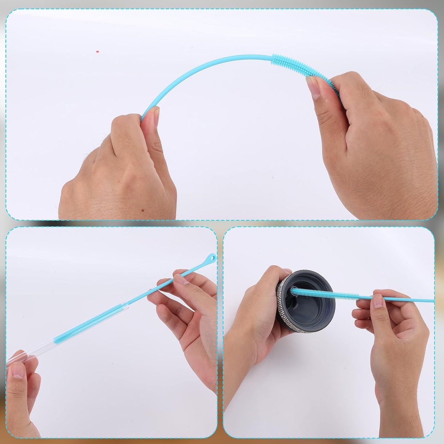 2pcs Silicone Straw Cleaning Brush, Straw Brushes Bristles Cleaner Brush Extra Long Straws Cleaner Brushes for Cleaning Stanley Drink Lid (Blue)