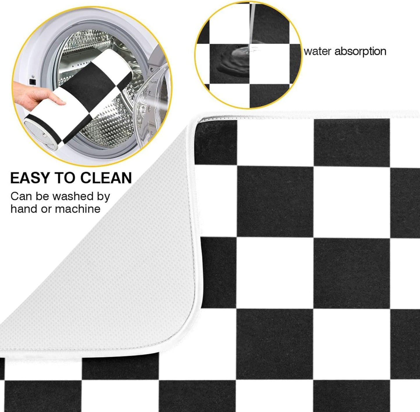 Black White Chessboard Dish Drying Mat for Kitchen Countertop 16x18 Plaid Checkered Rectangle Small Drying Mat Reusable Quick Dry Dish Sink Absorbent Mats Easy Clean Decorative Home Essentials