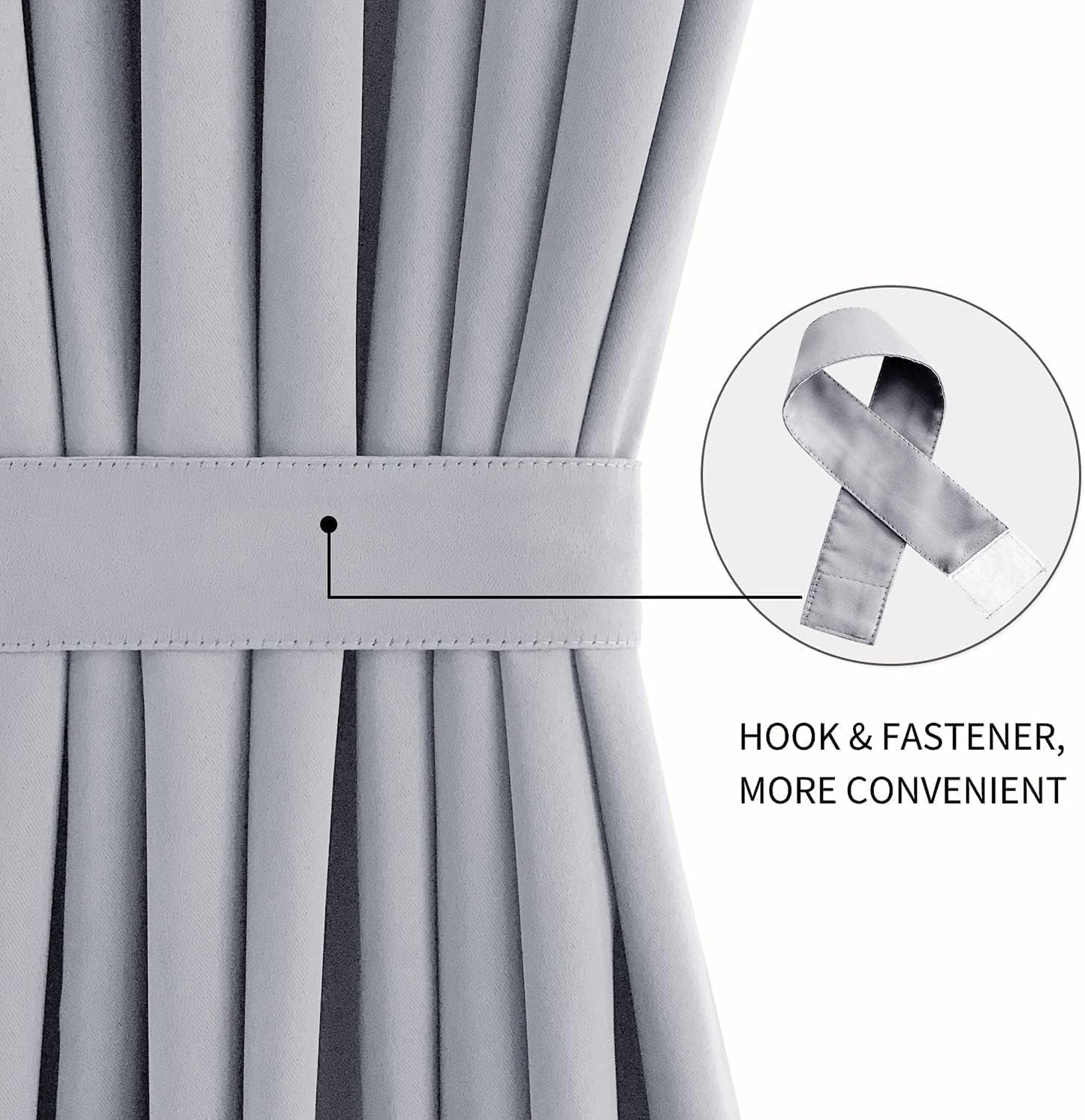 DWCN French Door Curtains – Rod Pocket Thermal Blackout Curtain for Window/Patio Doors/Doorways/Classroom/Kitchen for Privacy, 36W by 80L Inches, 1 Panel with Tieback, Silver Grey